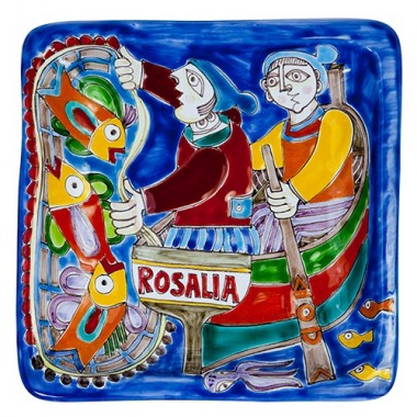 Squared Plate 24x24 DS 23 de simone pottery fishermen Squared Plate 24x24 DS 23 de simone pottery fishermen
